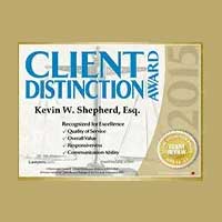 Client Distinction Award | Kevin W. Shepherd, Esq. | 2015